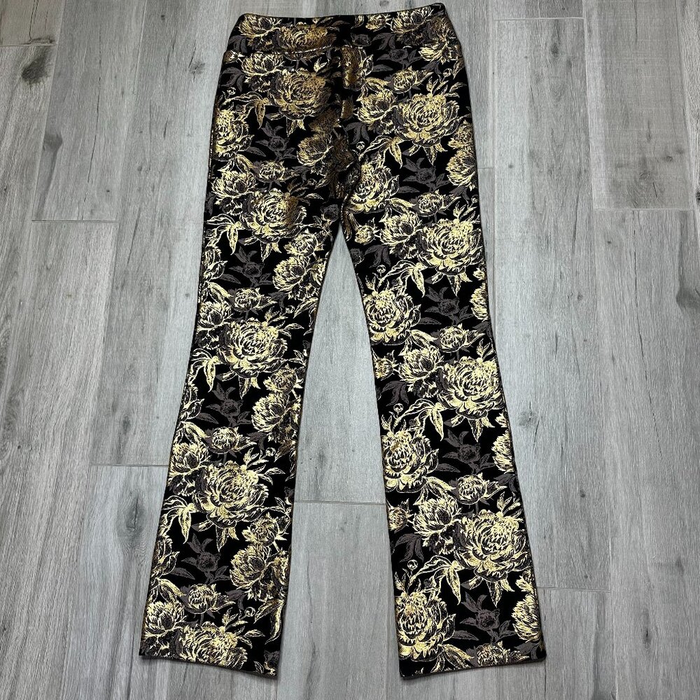 Soft Surroundings Gold Floral Slimming Flare Pants XS – Stretchy & Comfortable